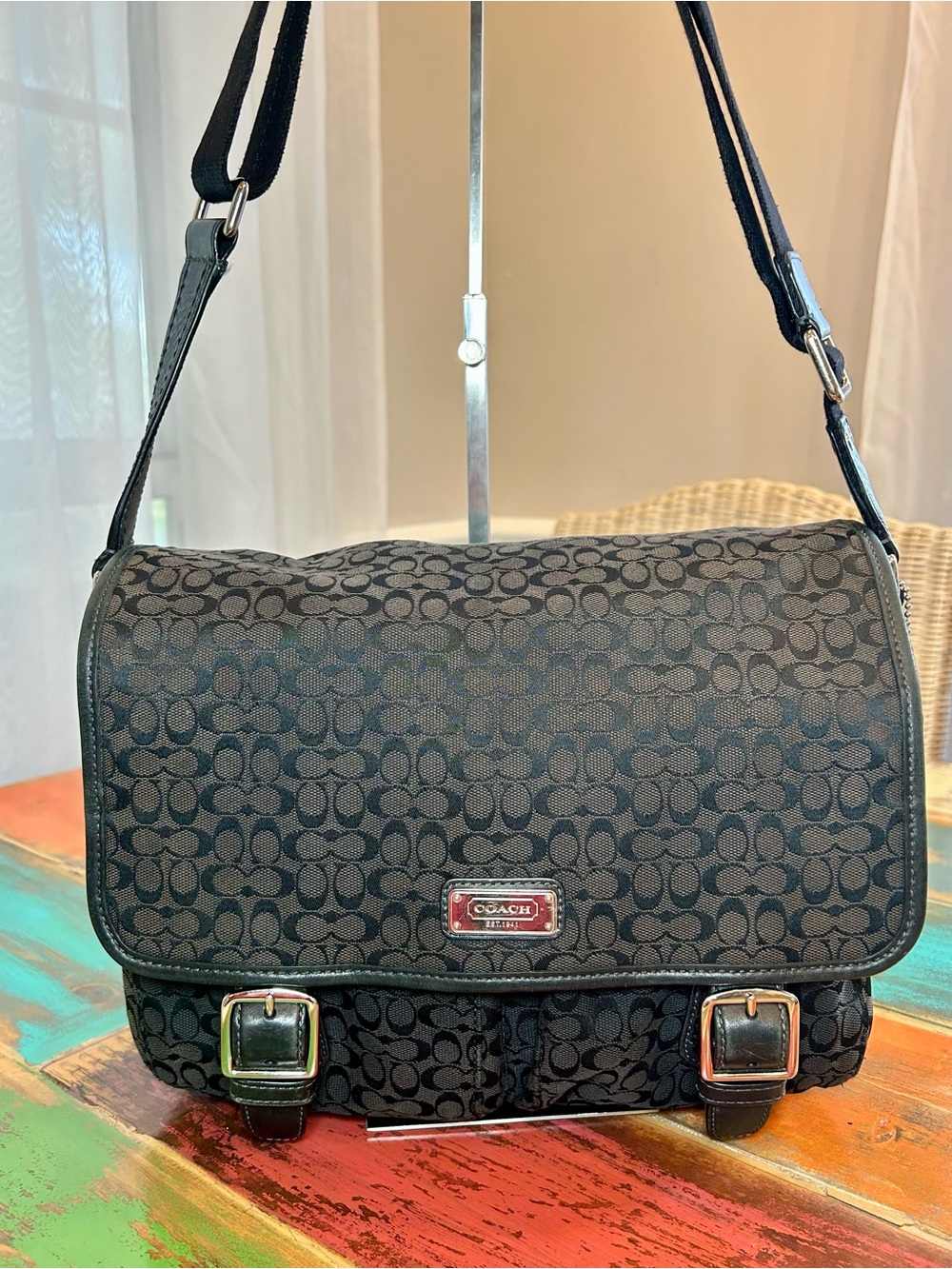 Coach Y2K Black Signature Jacquard Canvas Messenger Laptop Bag F70283